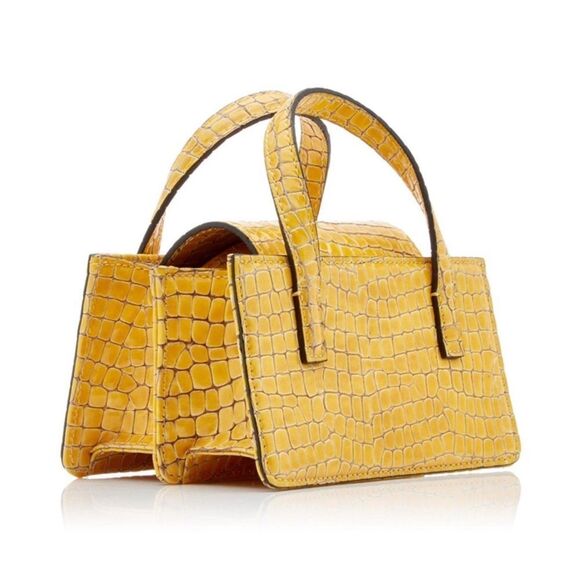 Marge Sherwood Gold Pebbled Croc Print Accordion Mini Handled Purse - Picture 5 of 16